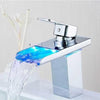 Waterfall Spout With A Single Handle Basin Faucet Mixer Tap with LED Light